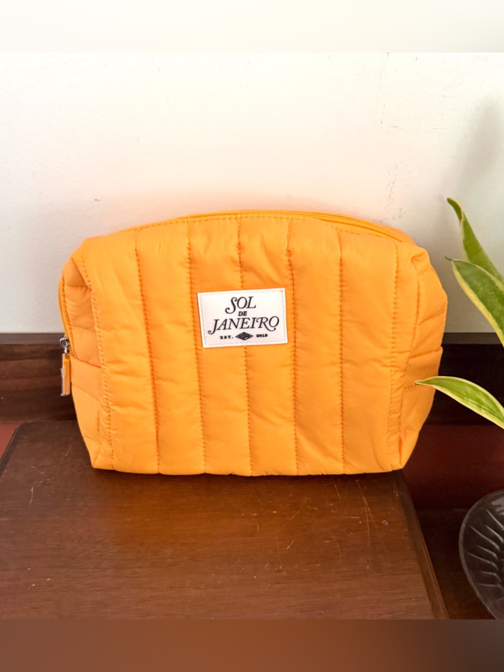 Sol de Janeiro Yellow Quilted Makeup Bag Cosmetic Travel Pouch Zip Case Large 62